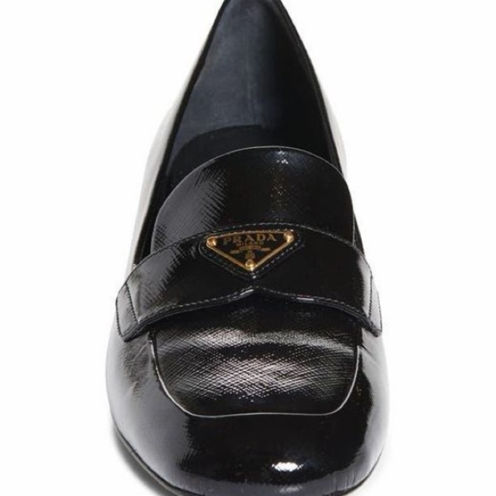 Prada Black Leather Loafers with Gold Accent - Picture 5 of 8
